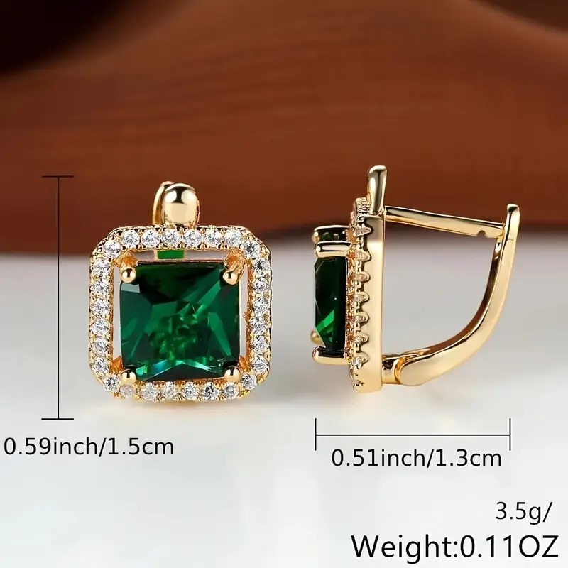 Golden Green Square Zirconia Gold Earrings - Image 5