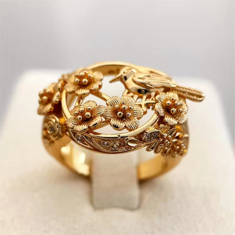 Golden Hollow Floral Bird Ring - Image 2