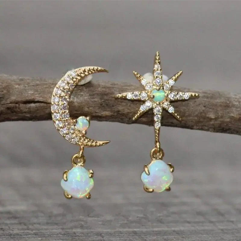 Golden Opal Moon and Star Earrings - Image 2