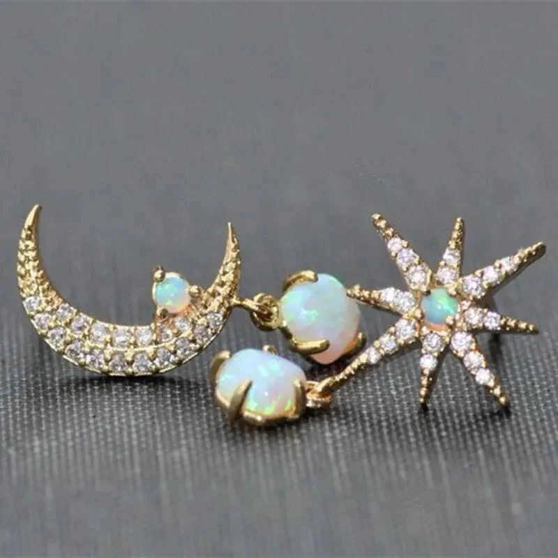 Golden Opal Moon and Star Earrings - Image 3