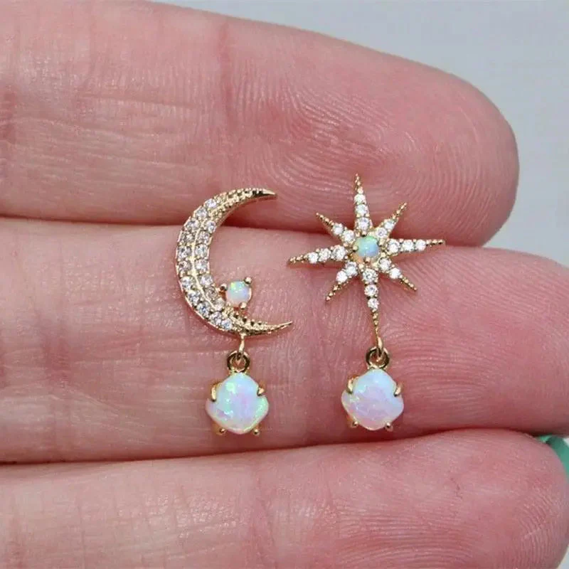 Golden Opal Moon and Star Earrings - Image 4