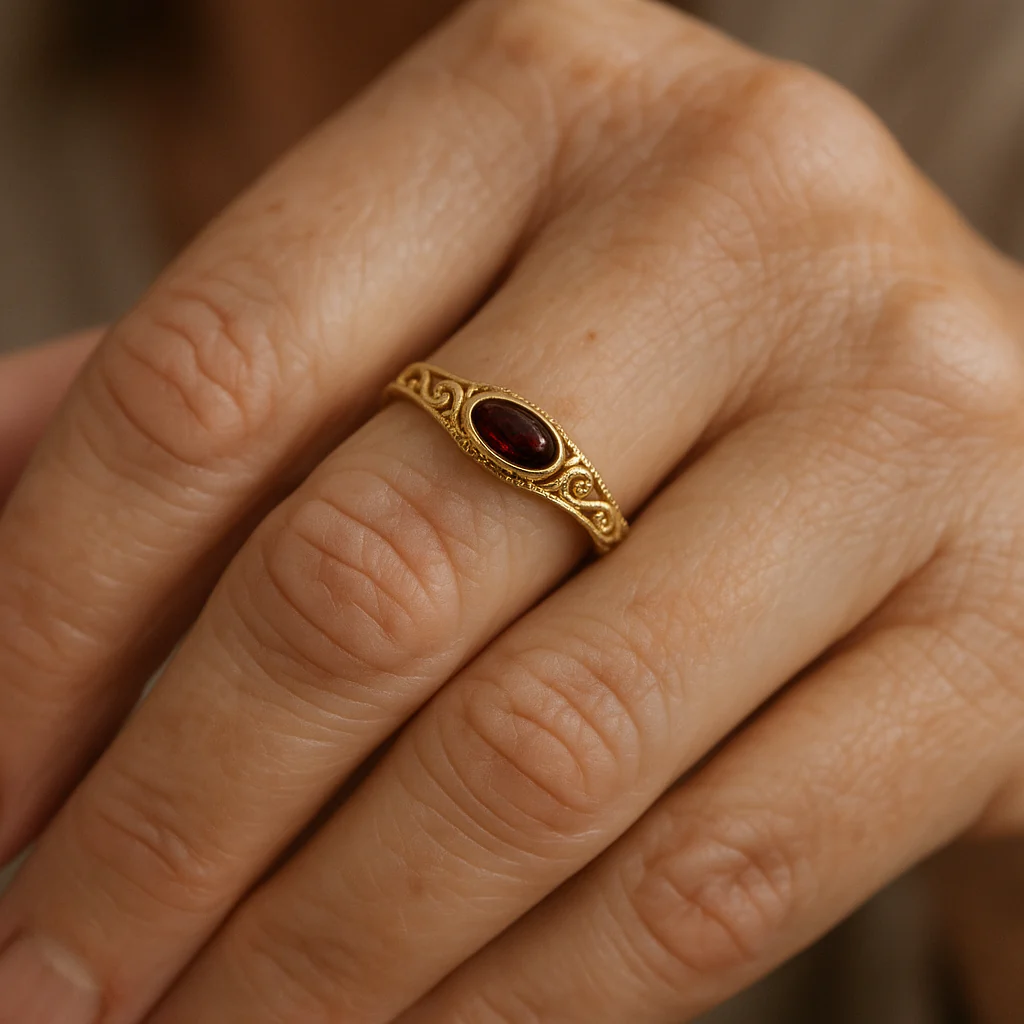 Golden Vintage Ring with Red Crystal - Image 2