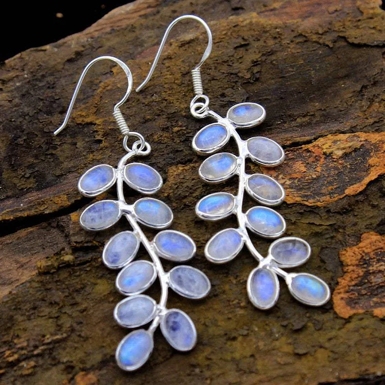 Gorgeous Plant Leaves Moonstone Earrings - Image 2