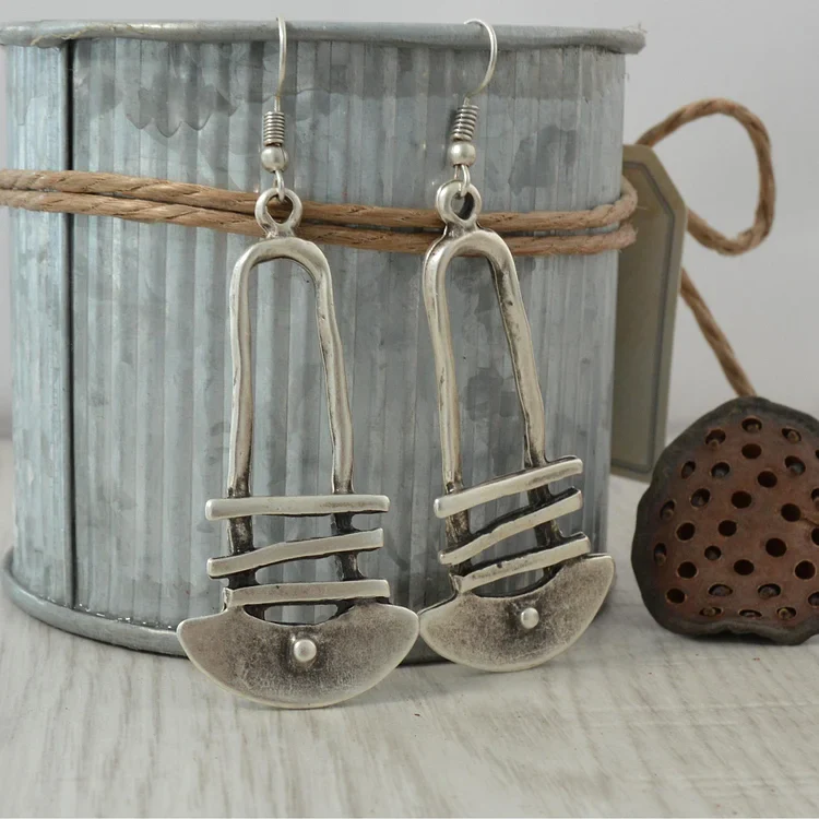 Half Circle Geometric Staircase Earrings - Image 2