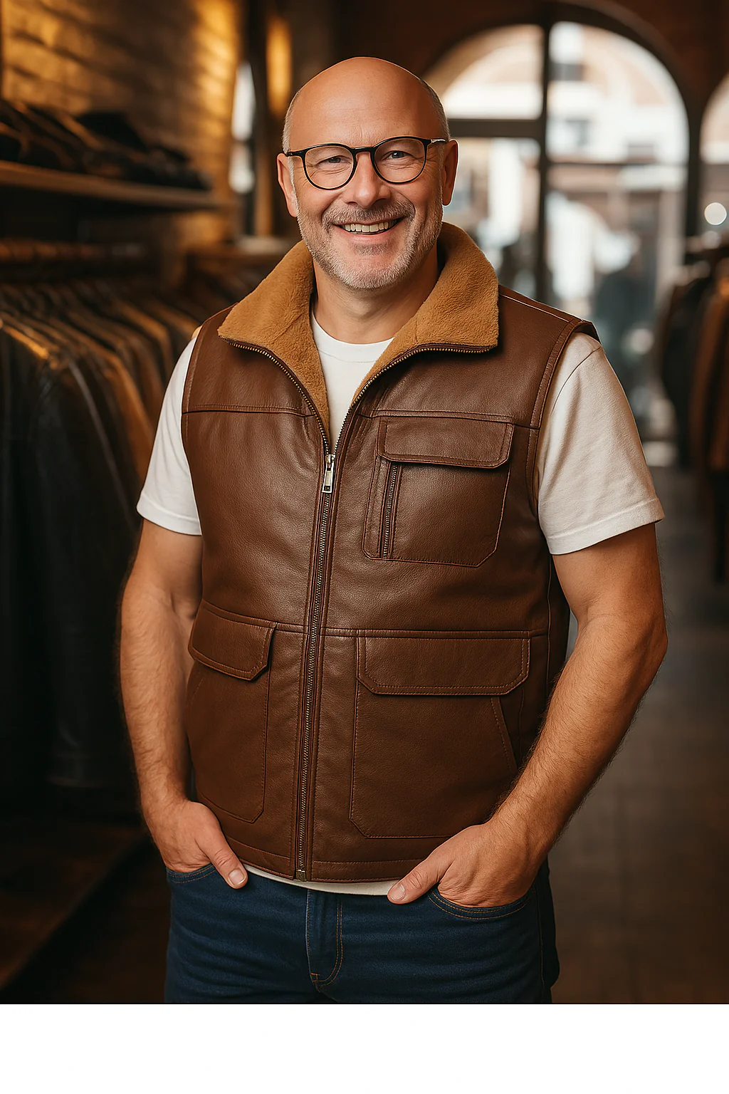Zarino's warming leather vest with zipper - Image 2