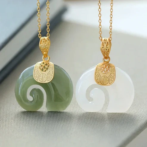 Hetian Jade Elephant Pendant Necklace - Image 3