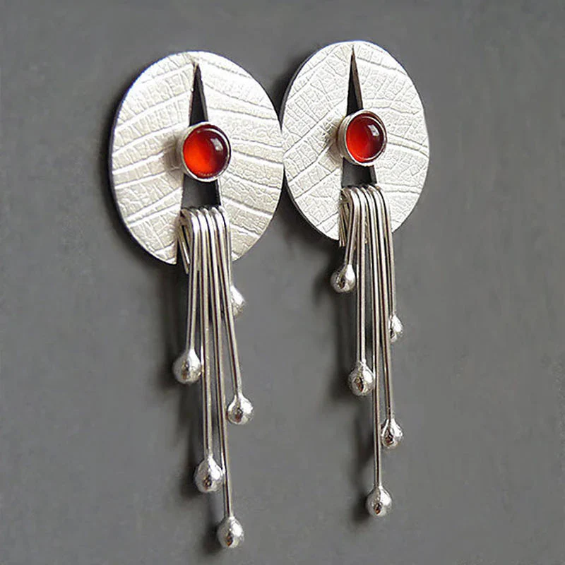 Hollow Red Stone Hanging Earrings - Image 2