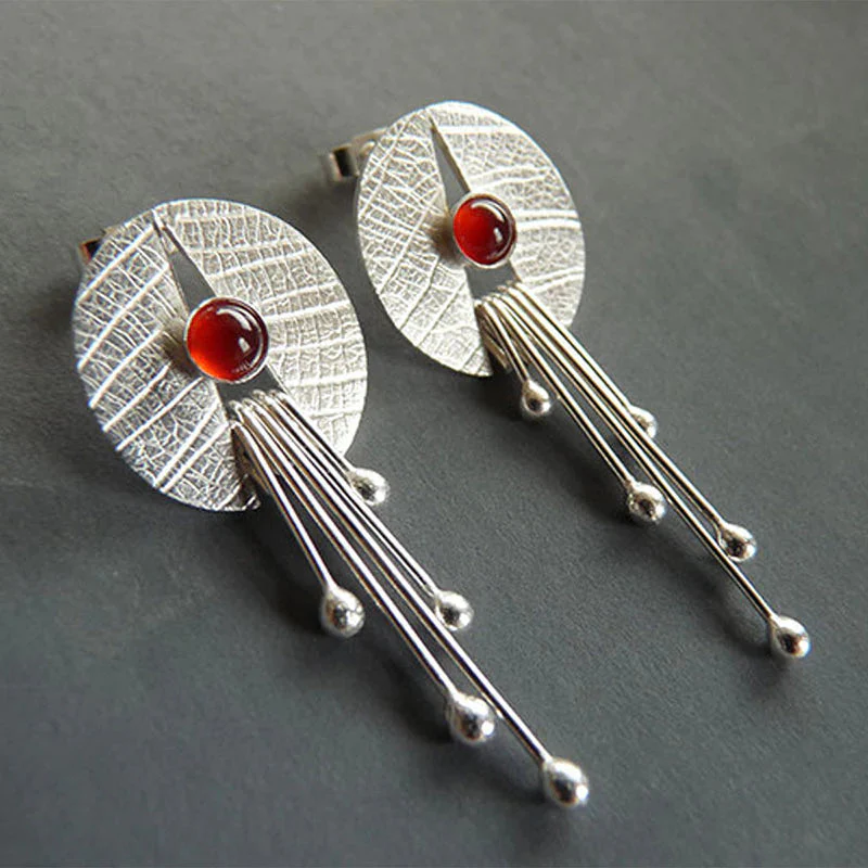 Hollow Red Stone Hanging Earrings - Image 3