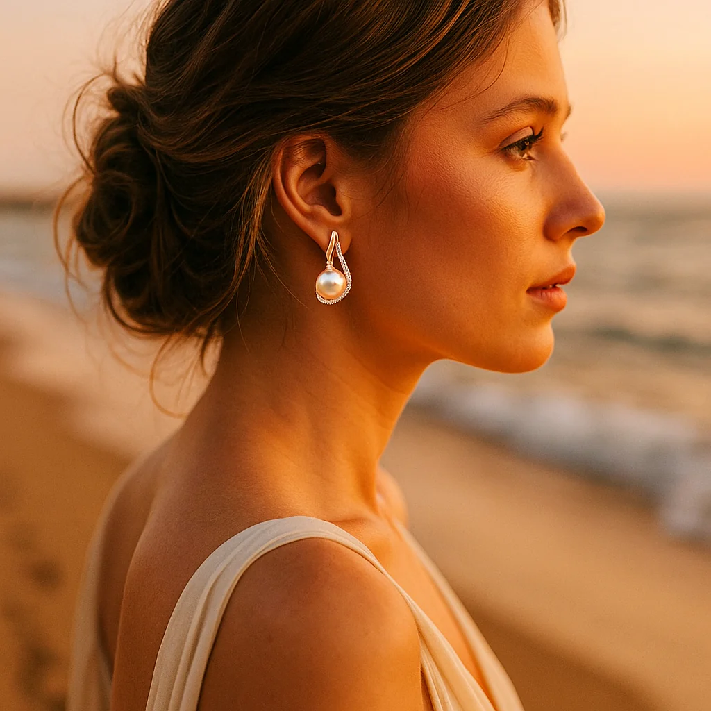 Lorelei | Buttoned earrings with pearl - Image 3