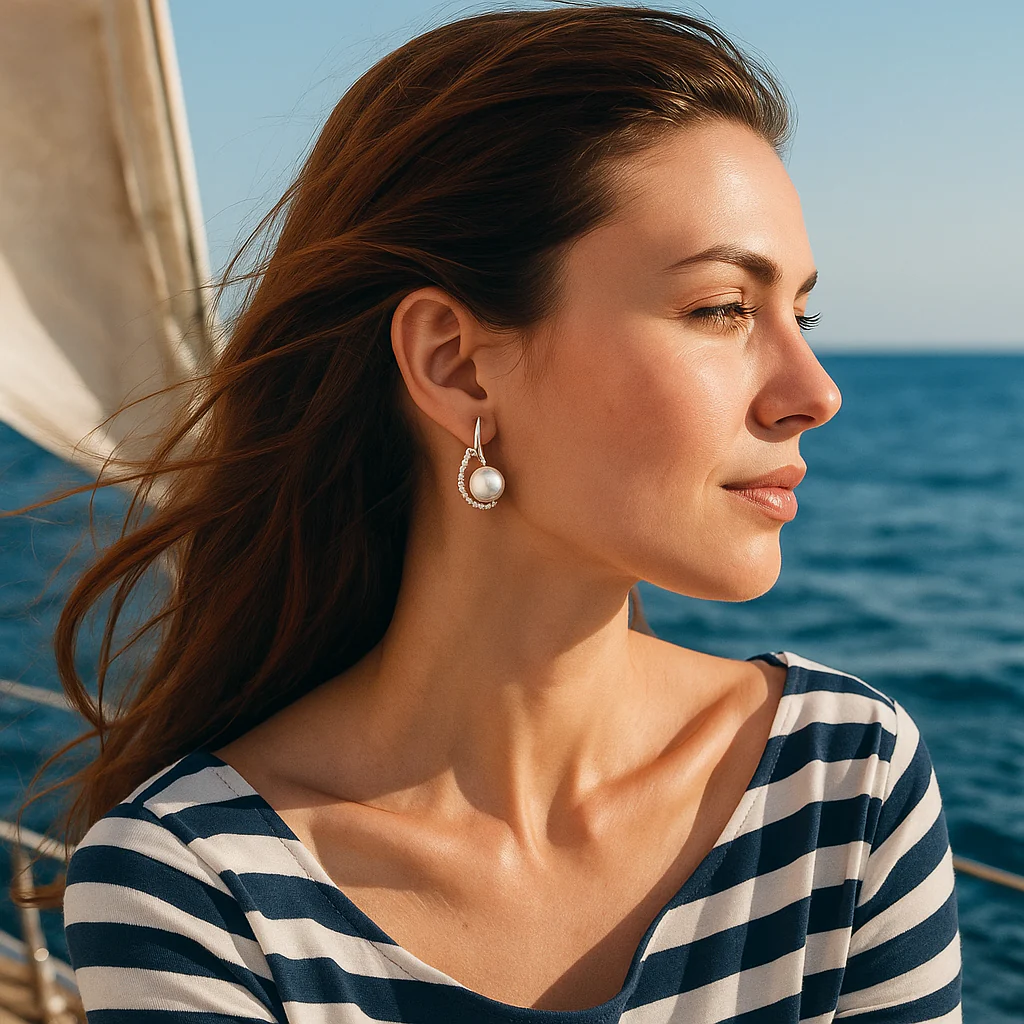 Lorelei | Buttoned earrings with pearl - Image 4