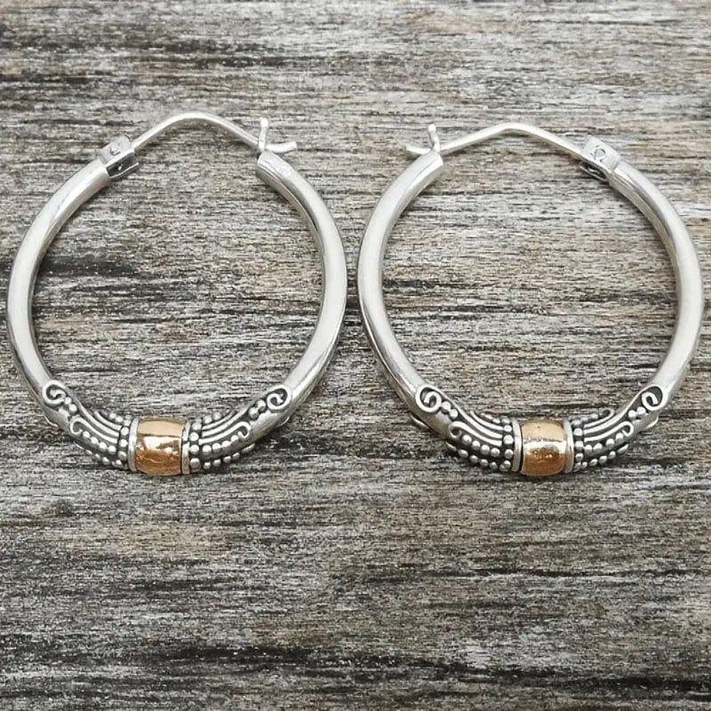 Luxe Carved Silver Hoop Earrings - Image 2