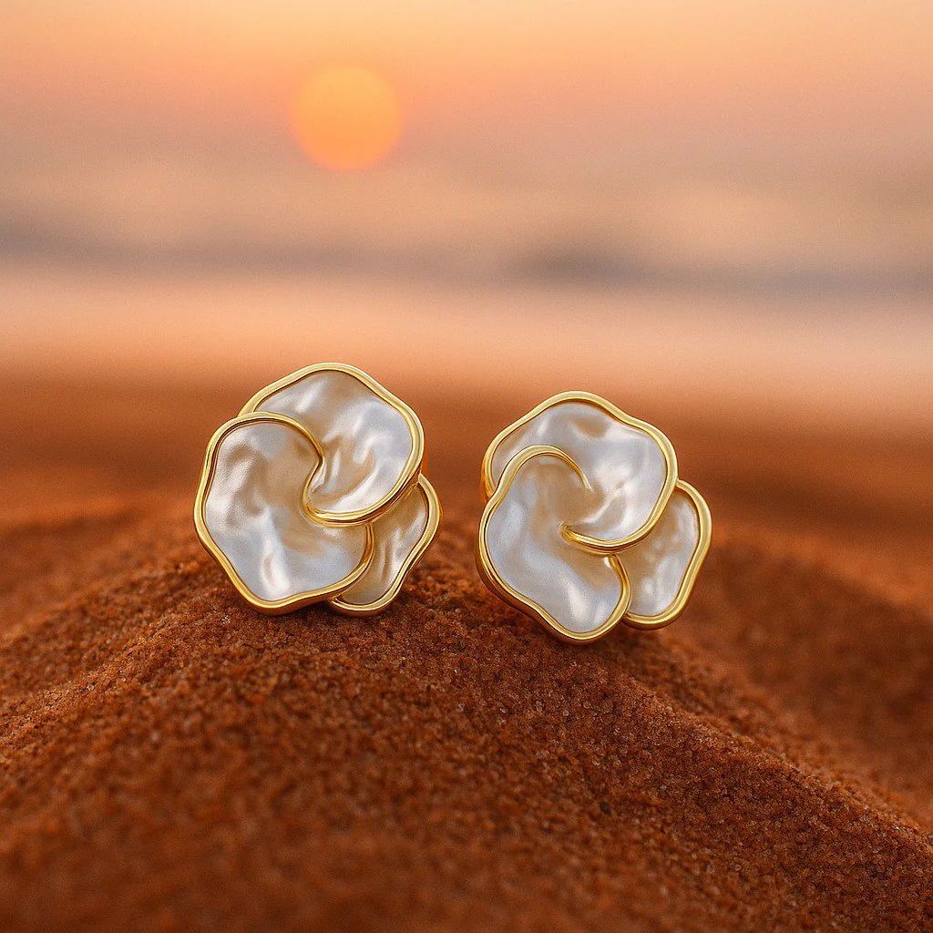 Luxe Gold Earrings with Pearls - Image 2