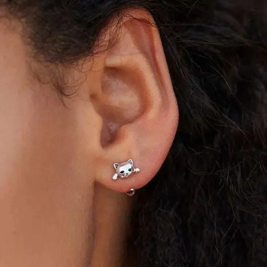 Luxe Silver Cat Silhouette Earrings - Image 2
