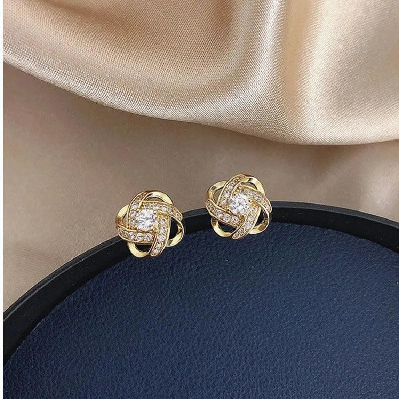 Luxe Spiral Cross Floral Earrings - Image 4
