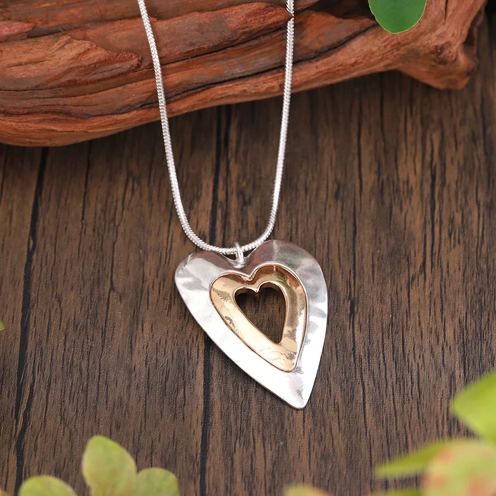 Luxe Two-Tone Heart Pendant Necklace - Image 2