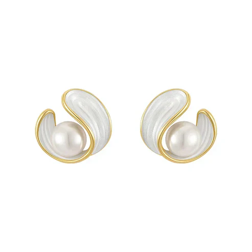 Luxury White Opal Earrings with Pearls in Gold - Image 2