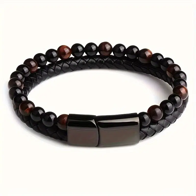 Luxurious Men's Twofold Layer Faux Leather Bracelet - Image 3