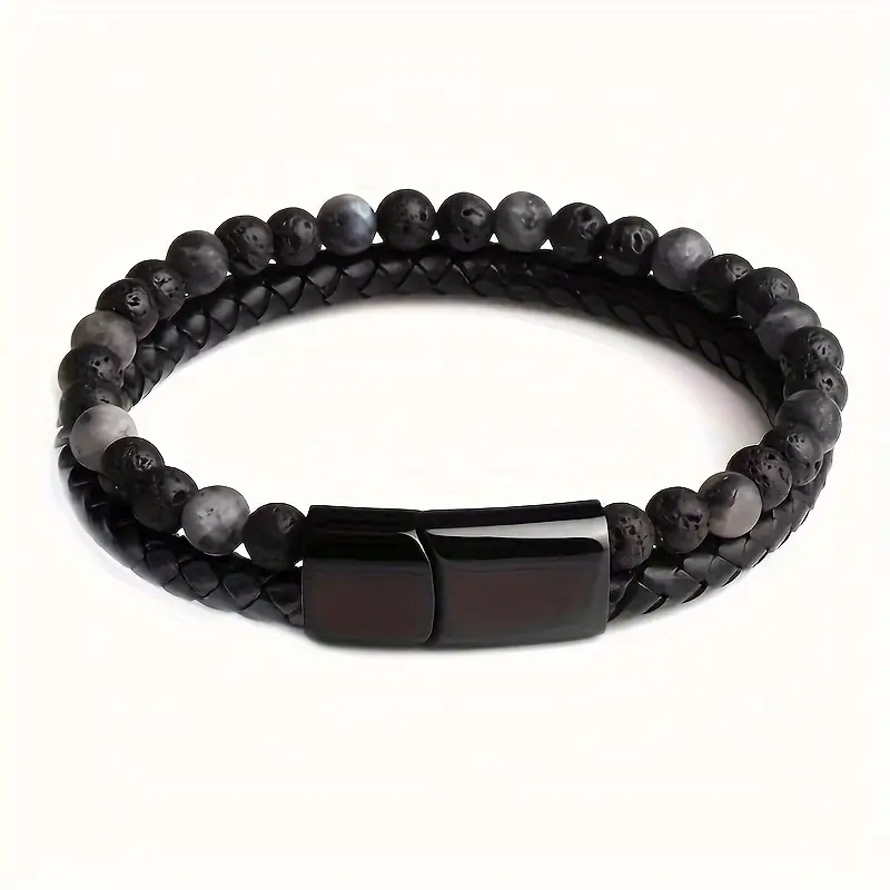 Luxurious Men's Twofold Layer Faux Leather Bracelet - Image 4