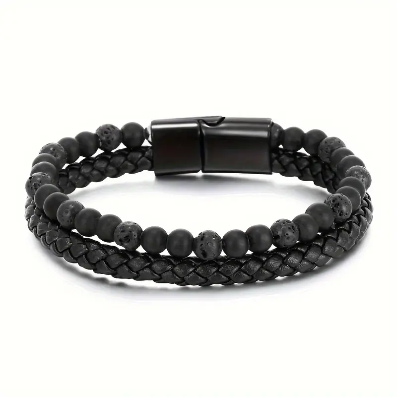 Luxurious Men's Twofold Layer Faux Leather Bracelet - Image 5