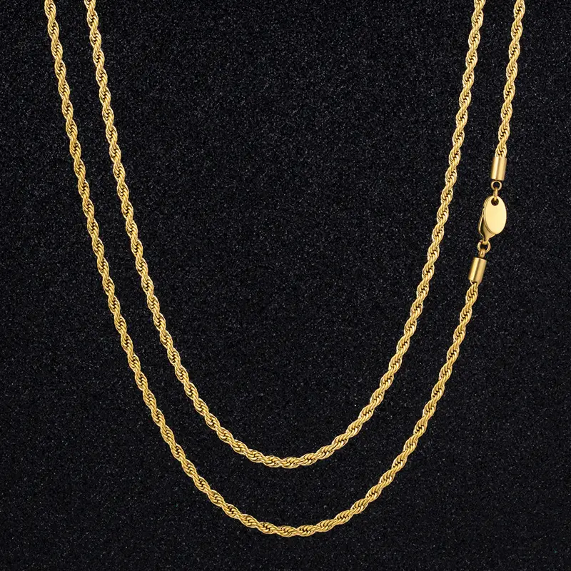 Men's Gold Plated Rope Chain Necklace – 3mm Stainless Steel - Image 2