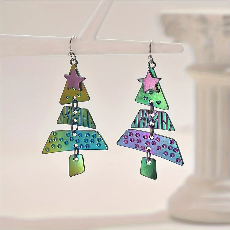 Mixed Metal Christmas Tree Drop Earrings - Image 5