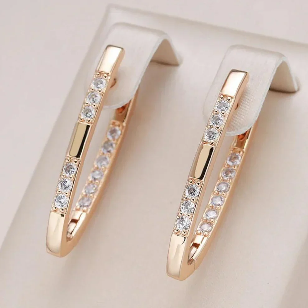 Modern Gold Zirconia Drop Earrings - Image 2
