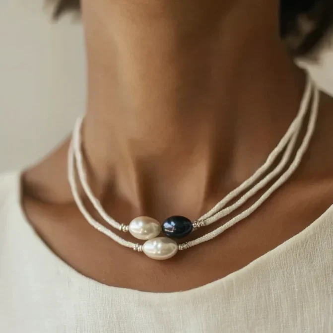 Monochrome Pearl Statement Necklace - Image 2