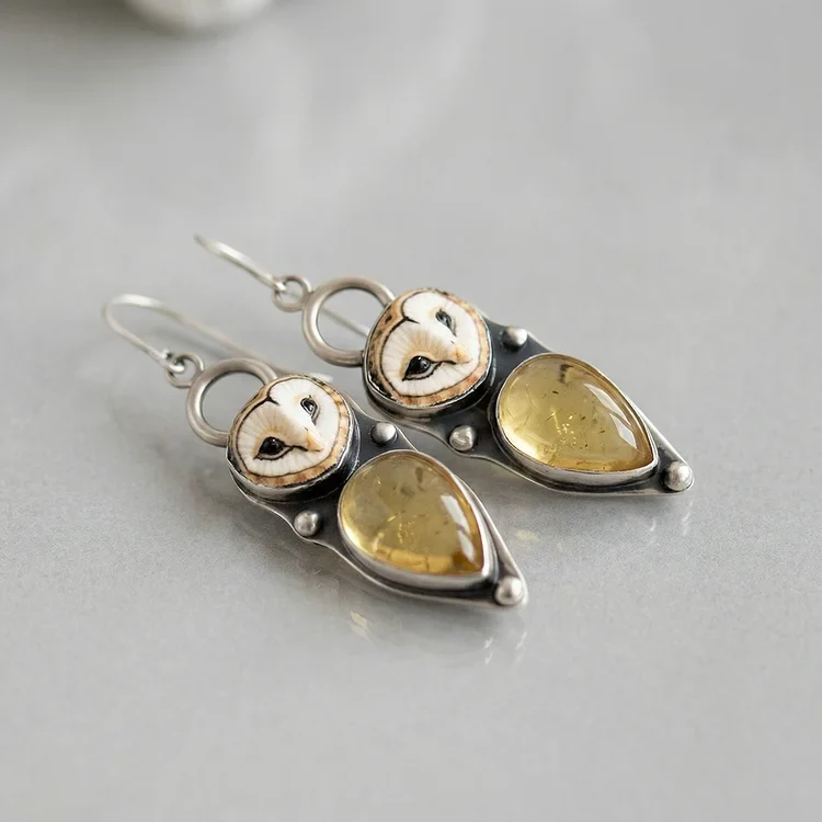 Moonlight Stone Owl Earrings - Image 3