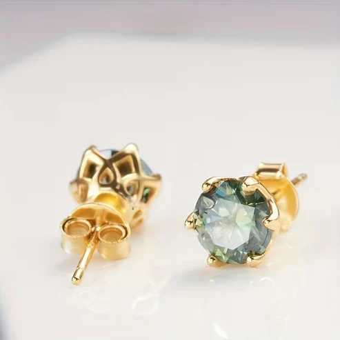 Moss Agate Rounded Stud Earrings - Image 2