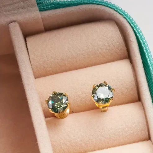 Moss Agate Rounded Stud Earrings - Image 3