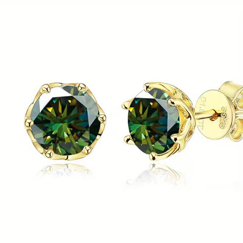 Moss Agate Rounded Stud Earrings - Image 4