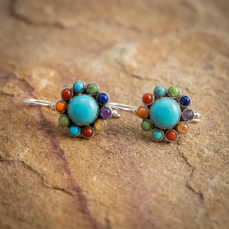 Multicoloured Turquoise Round Earrings - Image 2