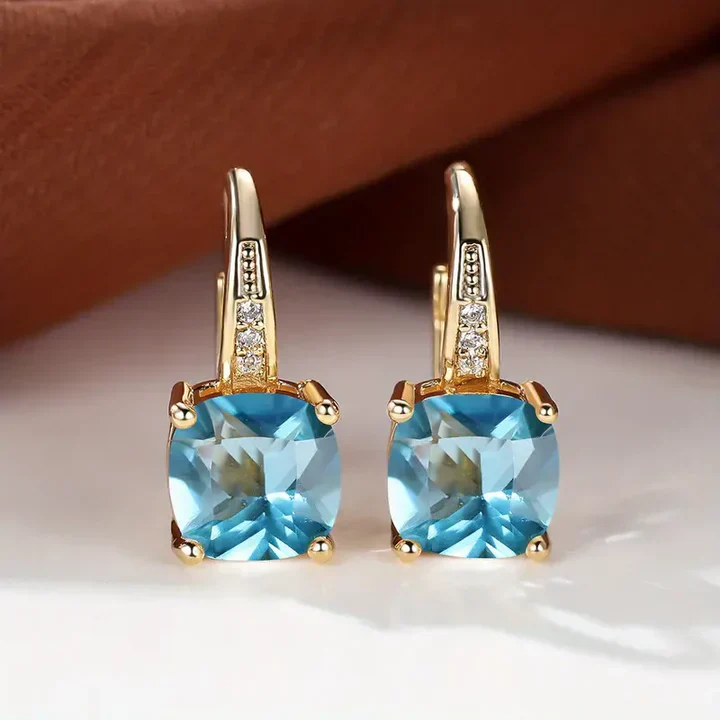 Mystic Gemstone Stone Hoop Gold Earrings - Image 19