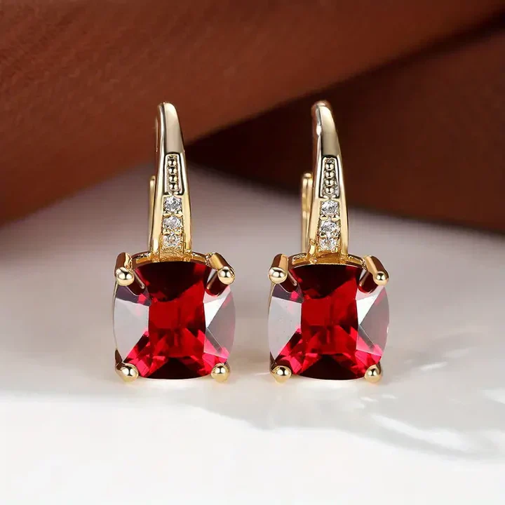 Mystic Gemstone Stone Hoop Gold Earrings - Image 5