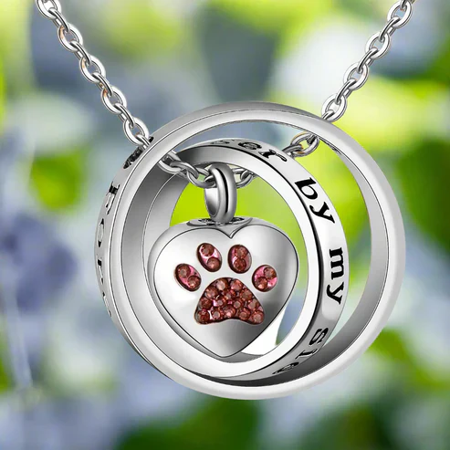 'No Longer By My Side, Forever In My Heart' – Stainless Steel Urn Paw Necklace - Image 2