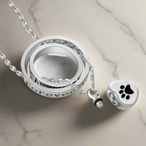 'No Longer By My Side, Forever In My Heart' – Stainless Steel Urn Paw Necklace - Image 3