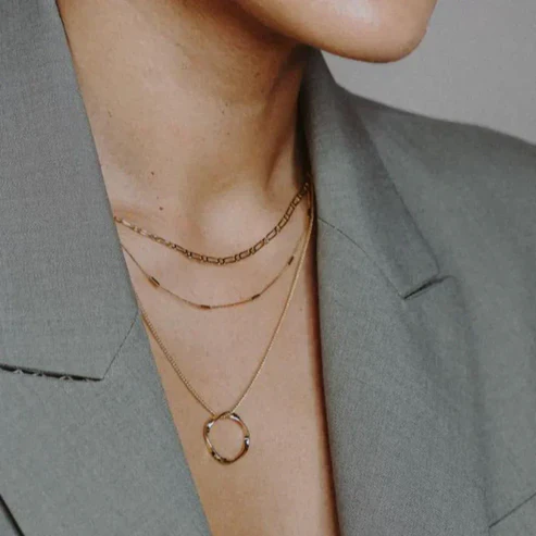 Open Circle Three Row Necklace - Image 5