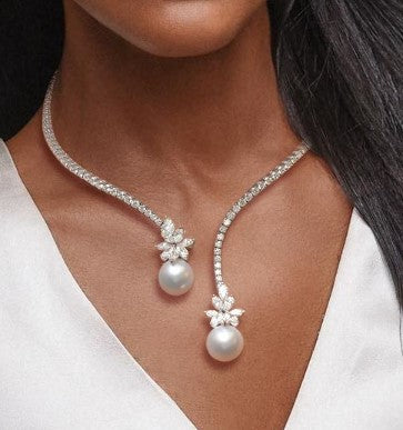 Open Design Round Pearl Sapphire Necklace - Image 2