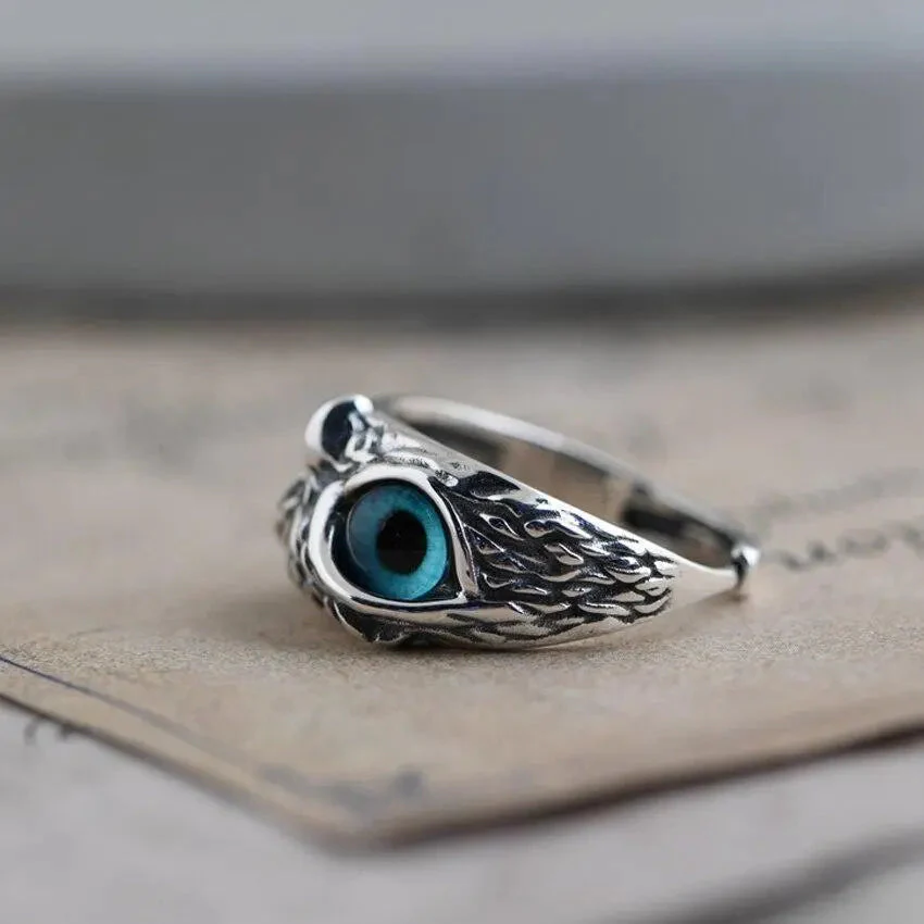 Owl of good luck adjustable ring in silver and opal - Image 4