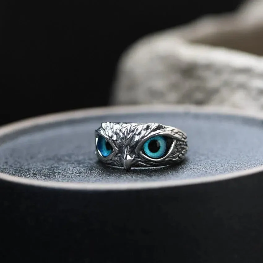 Owl of good luck adjustable ring in silver and opal - Image 5
