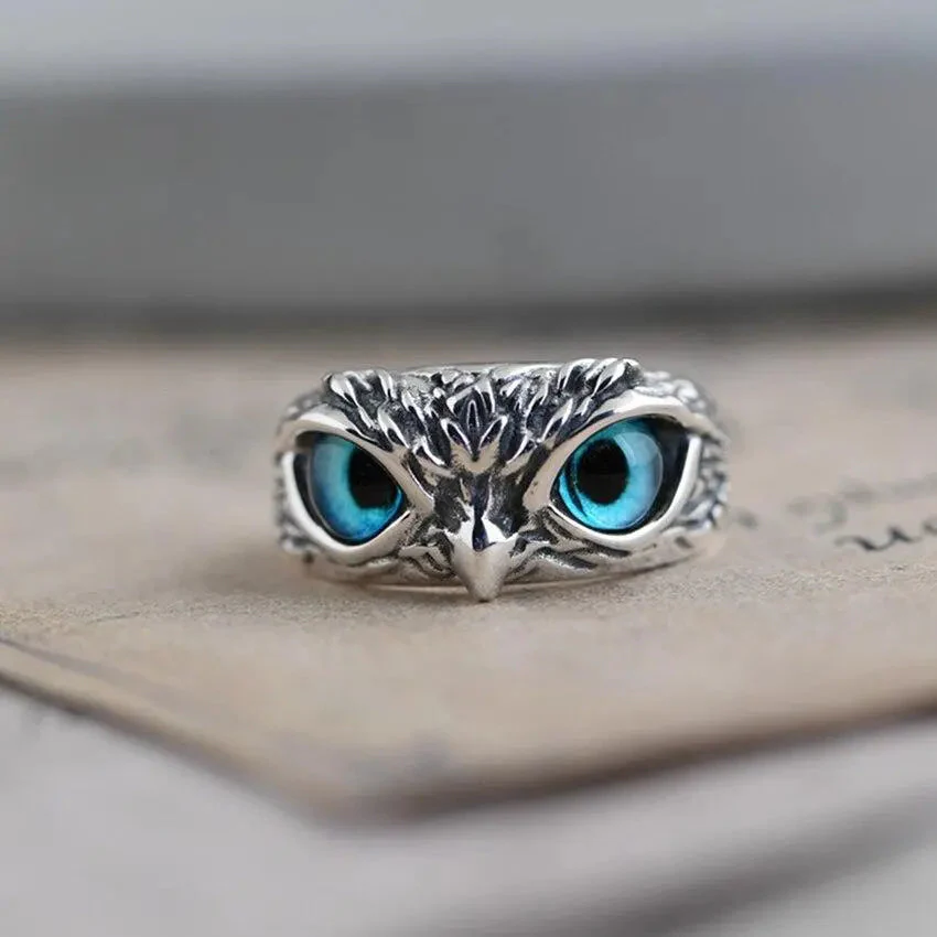 Owl of Luck – Silver Adjustable Ring with Opal - Image 2