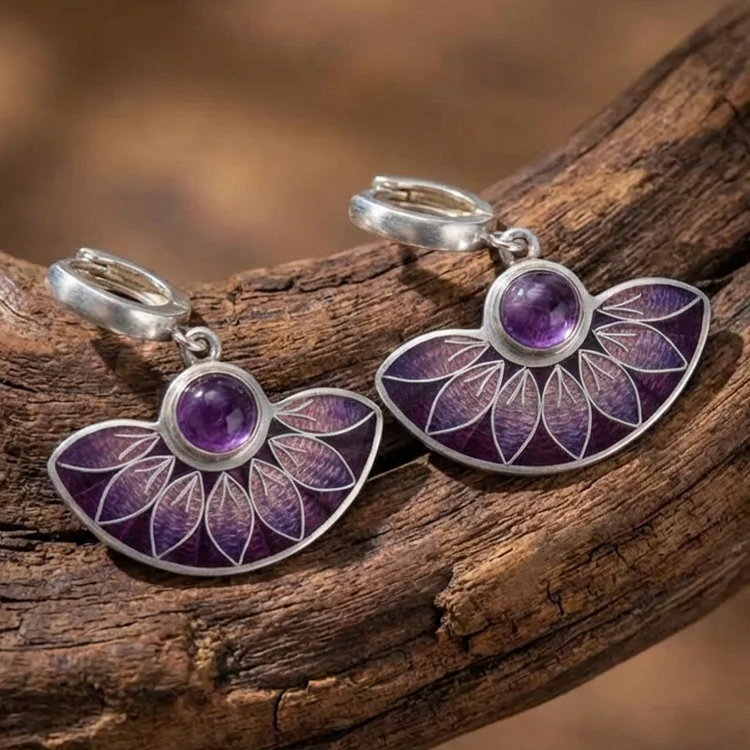 Purple Boho Mandala earrings in silver - Image 2
