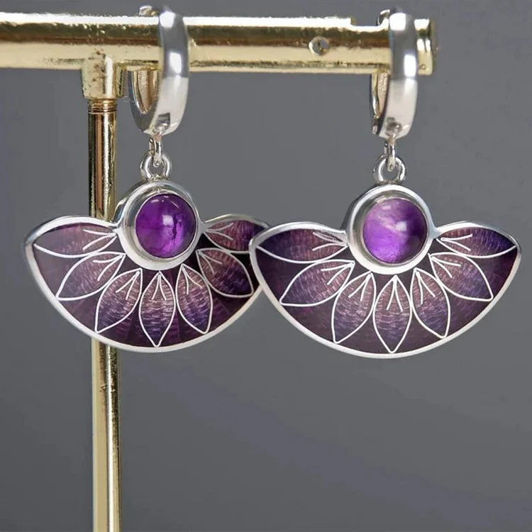 Purple Boho Mandala earrings in silver - Image 3