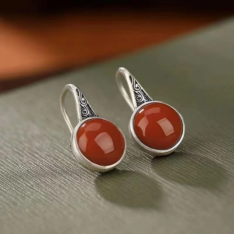Red Agate Retro Earrings - Image 2
