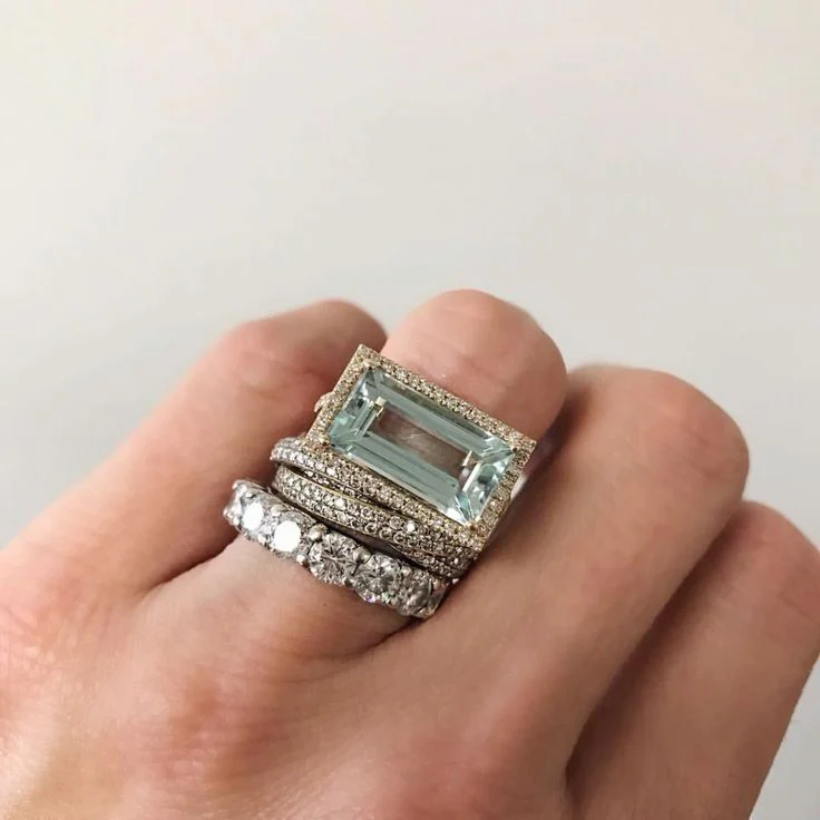 Retro Silver Turquoise Glass Ring set - Image 2