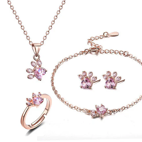 Rose Gold Paw Jewelry Set - Image 4