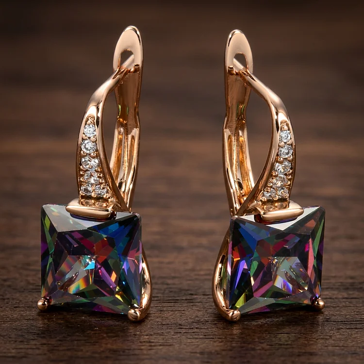 Rose Gold Square Mystic Topaz Leverback Earrings - Image 2