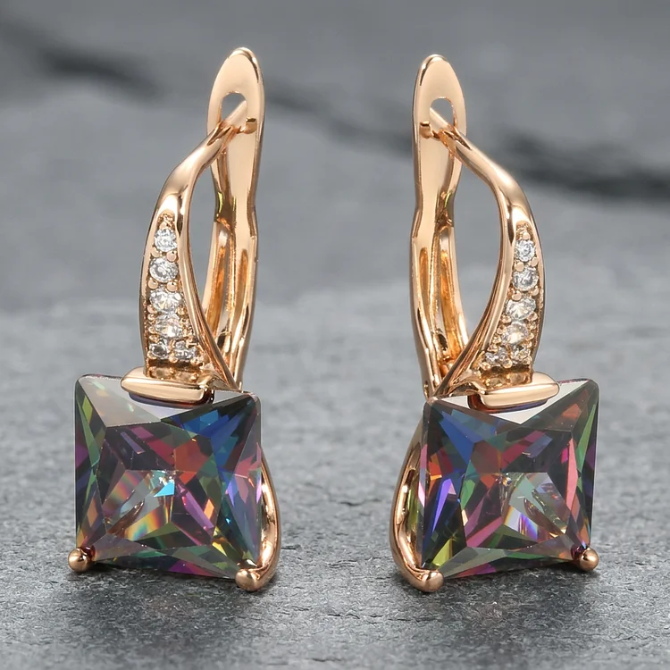 Rose Gold Square Mystic Topaz Leverback Earrings - Image 3