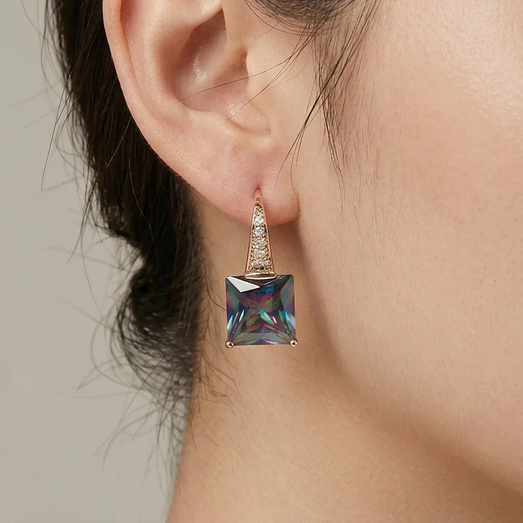 Rose Gold Square Mystic Topaz Leverback Earrings - Image 4