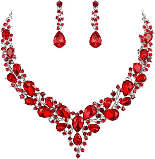 Ruby Crystal Cluster Jewelry Set - Image 2